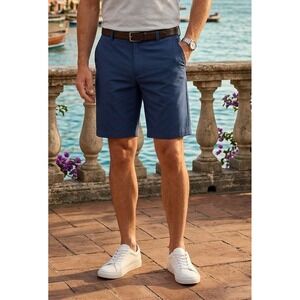 BCG Performance Golf Flat Front Chino Shorts Mens 44 Navy Blue 10" Inseam Preppy
